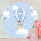 Aperturee - Blue Bear Ballon Round Birthday Party Backdrop
